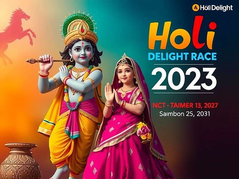 Holi Delight Race Holi 2025 Event poster featuring Krishna and Radha characters
