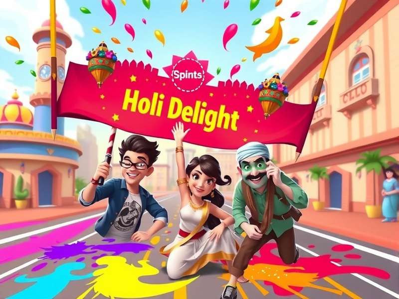 Holi Delight Race Banner showing colorful game characters celebrating Holi